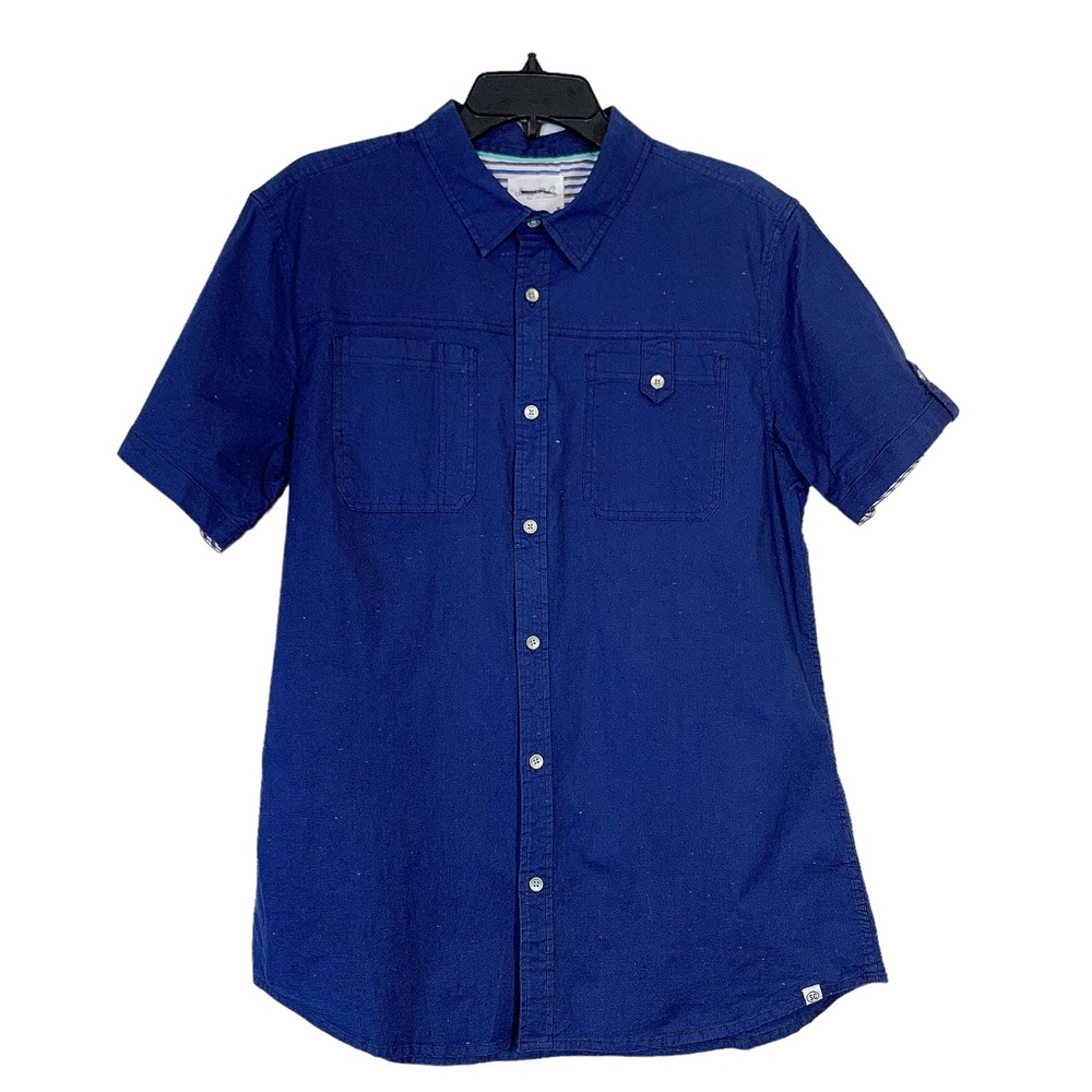 Sovereign Code Button-Up  Short Sleeve Shirt in Navy Blue